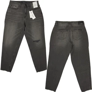 CALVIN KLEIN High Rise Mom JEANS- NEW-$80 Womens grey stretch Rocker denim pant - Picture 1 of 5