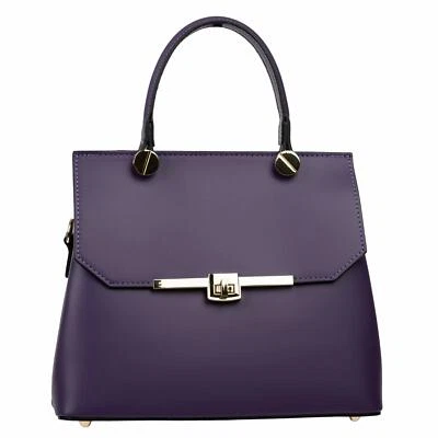 Bolso de mano de cuero liso genuino para mujer púrpura hecho en Italia noche de negocios Foto 1 de 4