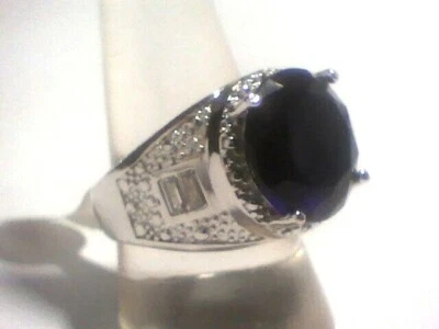 Deslumbrante de topacio azul y cristal austriaco BIG MASQULINE relleno de oro blanco de 18 quilates talla 9 Foto 1 de 4