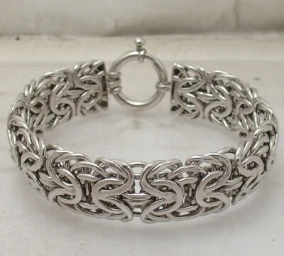 Pulsera Bizantina Espejada 8" Cierre Anillo Primavera Antideslustre Plata 925 Real Foto 1 de 4