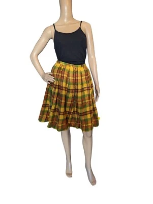 Minifalda de lana plisada completa a cuadros amarilla pesada mod vintage años 60 Foto 1 de 4