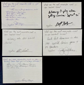 Los Angeles Dodgers Signed Index Cards Lot 5 W Lengthy Inscriptions Brett Butler - Picture 1 of 3