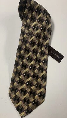 Corbata de seda JHANE BARNES Signature JAPÓN diseñador geométrico marrón/negro Foto 1 de 2