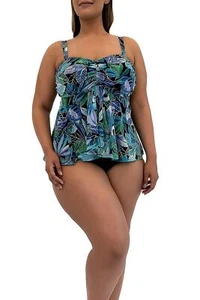 Fit 4 Ur Tummy Palms Mesh Bandeau Flyaway Top Plus Turquoise - Picture 1 of 2