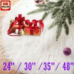 Christmas Tree Skirt Plush Floor Faux Fur Mat Home Xmas Snowflake Cover Ornament - Picture 1 of 4