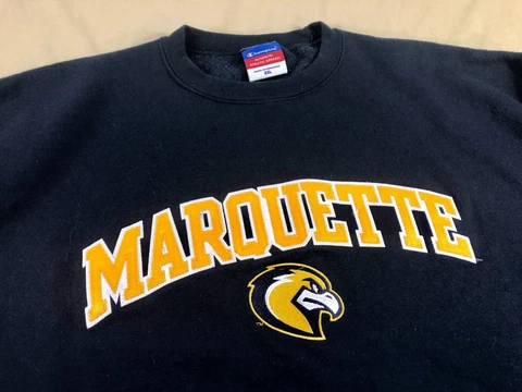 MINT CHAMPION MARQUETTE  GOLDEN EAGLES NAVY BLUE CREWNECK SWEATSHIRT MEN XXL vtg Cover