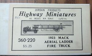 Jordan Highway Miniatures HO Kit #360-220 1923 Mack Aerial Ladder Fire Truck