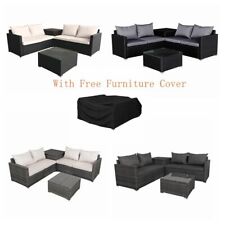 4 Seater Rattan Furniture Set Corner Sofa Set Table Cushion Storage Box w/ Cover