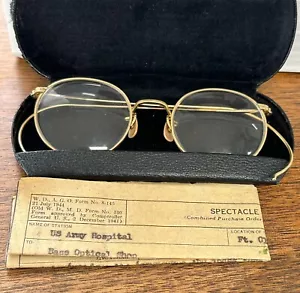 Gold Filled 1/10 12k Glasses With US Army Papers 1952 & Original Case - Picture 1 of 11