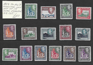 St Vincent Stamp Collection George VI 1938-47 mm set of 15 inc £1. SG cat: £60