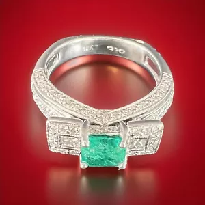 Anello diamante oro bianco 18K naturale 1,45CT taglio principessa smeraldo G/VS taglia 6 6,9 GR - Foto 1 di 24