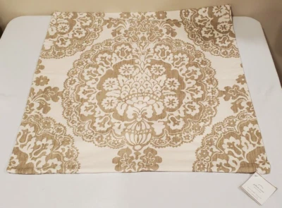 Pottery Barn 24" Linen Beige Cream Floral Design Pillow Cover Zip Closure NEW - Image 1 of 4