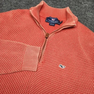 Mens Vineyard Vines Cable Knit 1/4 Zip Pigment Dyed Faded Sweater Coral Medium - Picture 1 of 10