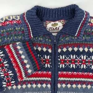 Vintage Tiara International Zip Soft Sweater Size L Fair Isle Knit Nordic Y2K - Picture 1 of 11
