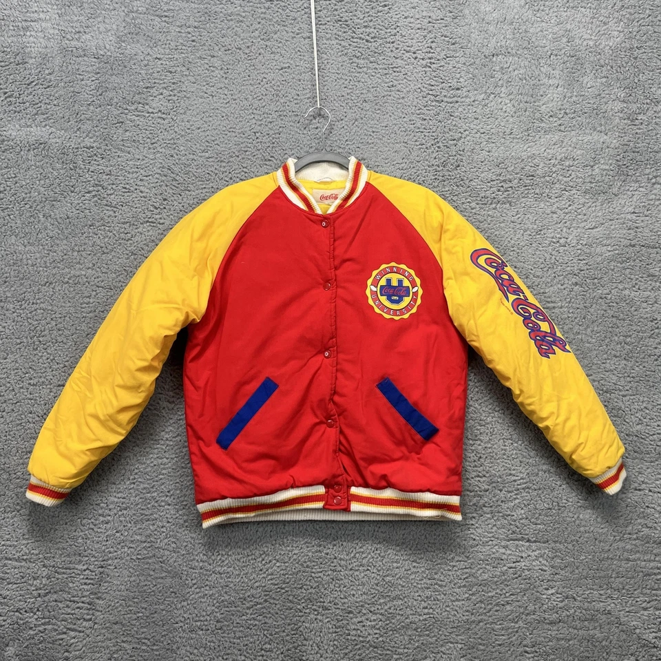 Chaqueta De Colección Coca-Cola Para Hombre Grande Roja Amarilla Bombardero Snap Equipo Ganador Años 80 Foto 1 de 4