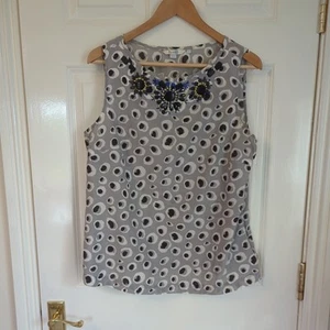 Boden grey cotton silk sleeveless beaded lightweight shell top size 16 - Picture 1 of 8