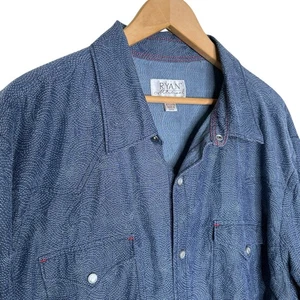 Ryan Michael Western Shirt Men XXL Blue Paisley Silk Metal Snap Cowboy Rodeo - Picture 1 of 6