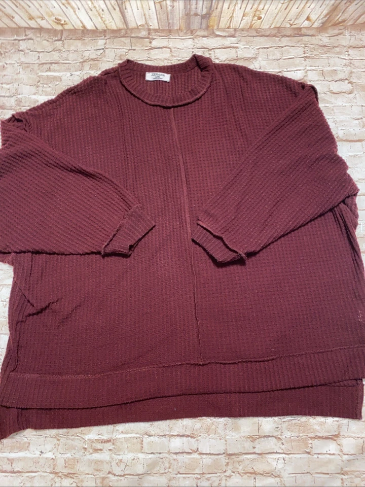 Zenana Maroon Textured Top W Ragland Sleeves L/XL - Image 1 of 4