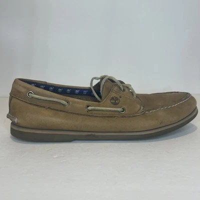 Timberland 皮革船鞋男式 11.5 浅棕色休闲一脚蹬 乐福鞋 2 眼 — 第 1/4 张图片