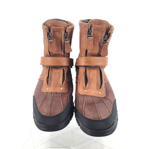 Polo Ralph Lauren Conquest Hi lll Herren 11 D Stiefel Braun Leder Doppelreißverschluss - Bild 1 von 11