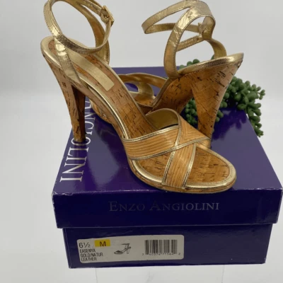 Enzo Angiolini Bamboo Easenya Open Toe Heels Leather Gold Natural 6.5 - Image 1 of 4