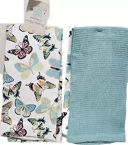 SET DI 2 ASCIUGAMANI DA CUCINA DIVERSI (16""x26") FARFALLE MULTICOLORI & BLU ACQUA, HW - Foto 1 di 14