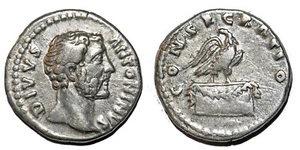 ANTONIN LE PIEUX Denier CONSECRATIO +161 ROME C.155 - Imagen 1 de 1