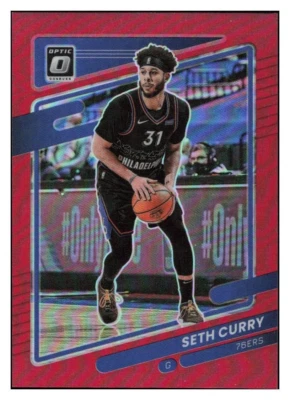 D87 SETH CURRY 2021-22 OPTIC RED PRIZM REFRACTOR 16/99 #91 76ERS RARE SP - Image 1 of 2