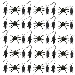 Halloween Decorations 12 pcs Spooky Scary Horror Black Plastic Spiders Insects - Picture 1 of 10