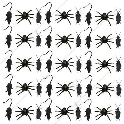 AKH Halloween Decorations 12 pcs Spooky Scary Horror Black Plastic Spiders Insects