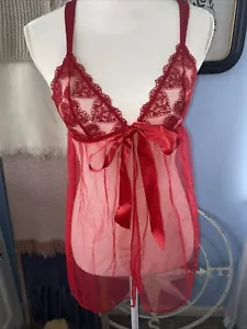 Victoria's Secret Babydoll Lingerie Red Mesh Lace Queen of Hearts Open Medium M - Picture 1 of 9
