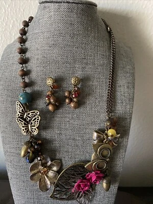 "Collar y pendientes Cookie Lee madera, búho, cristal, flores, mariposas 16-18""" Foto 1 de 4