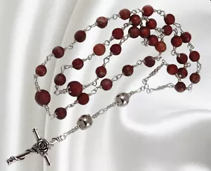 Handmade unbreakable Eastern Orthodox Rosary Red Onyx Stainless Steel Cross - Picture 1 of 6