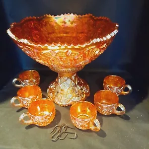 Large Antique Imperial Glass Punch Bowl & 6 matching Cups. - Picture 1 of 8