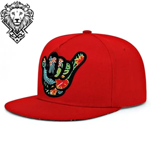 Hiphop Snapback Flat Brim Baseball Cap Unisex Red Colorful Hand Sign Embroidered - Picture 1 of 3