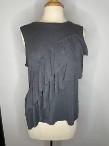 EUC J Crew Gray Knit Tank Top With Ruffled Design Size Large Poly/Viscose Blend - Picture 1 of 5