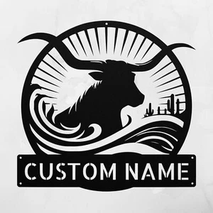 Custom Longhorn Metal Sign Texas Decor Personalized Wall Art Rustic Home Decor - Picture 1 of 6