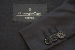 Ermenegildo Zegna Soltex Solid Gray 100% Wool 2 Pc Suit Jacket Pants Sz 44R