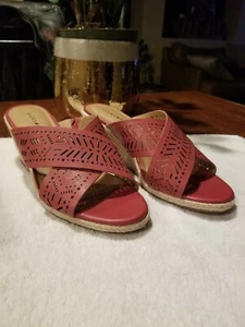 4240 NEW Lucky Brand Keela RoseWood Leather Wedge Sandals Women Size 9.5 M - Picture 1 of 6