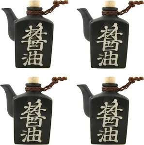 4 Pack Soy Sauce Dispenser Top Stopper Pottery Bottle 5.5oz Made in Japan 4712x4 - Picture 1 of 5