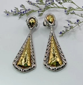 John Hardy 22kt/925  Hammered Dangle Earrings - Picture 1 of 9