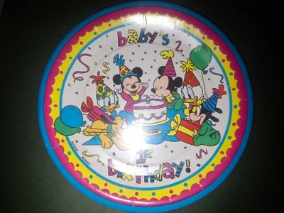 "Platos de papel vintage de Mickey Mouse para bebé primer cumpleaños 8"" 8 quilates por playa - sellados" Foto 1 de 4
