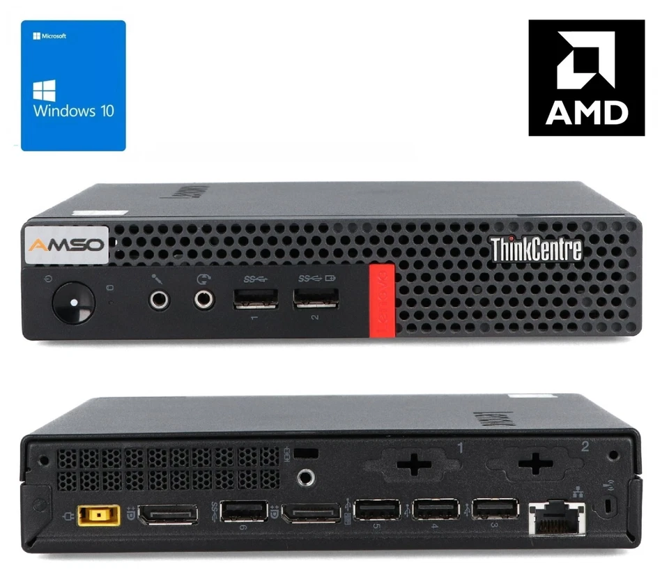 Lenovo M625Q Tiny AMD A9-9420E 0/4/8 GB RAM 0/32/128GB NVMe SSD Windows 10 Home - Immagine 1 di 4