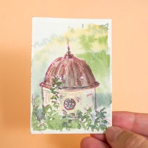 ACEO watercolor original from Lisbon jardim do Torel panoramic view with house - Picture 1 of 6