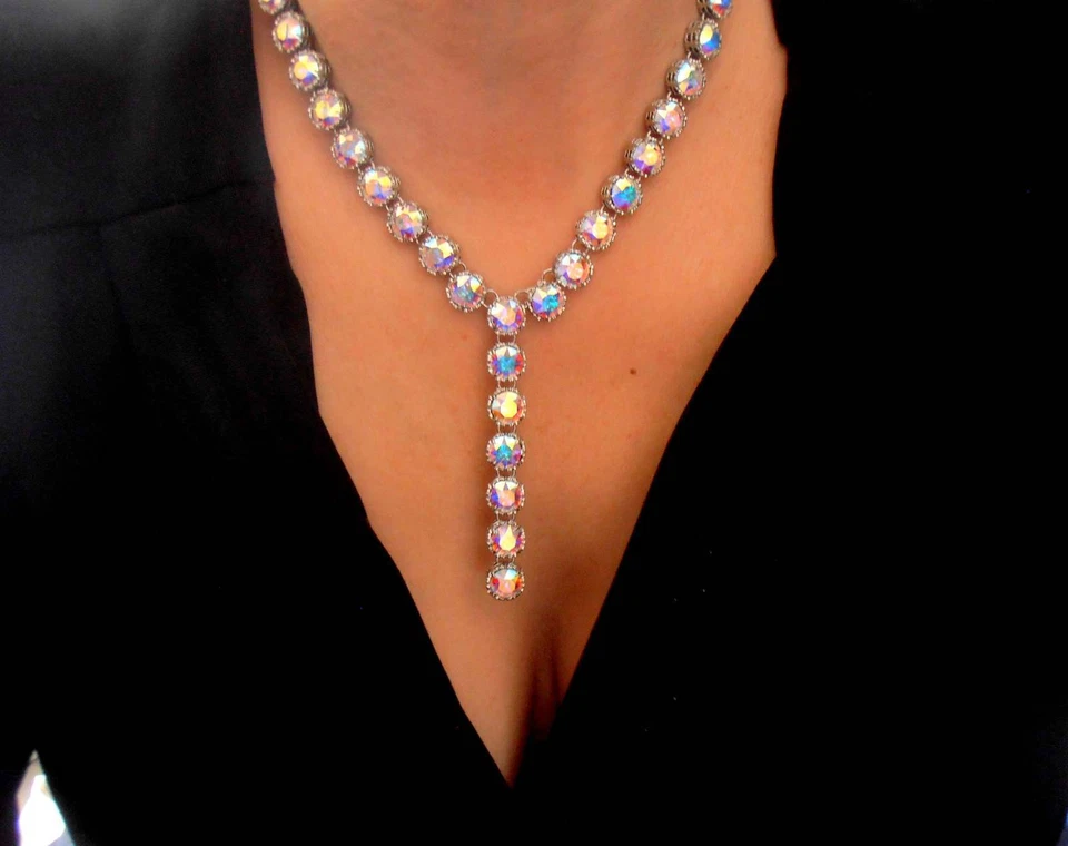 Ожерелье с кристаллами Lariat Aurora Borealis — ювелирные изделия на день свадьбы для подарков невестам - Изображение 1 из 4