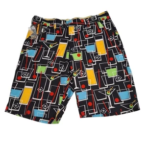 LoudMouth NWT Golf Shorts Mens 34x11" Black Cocktail Martini Bermuda Short - Picture 1 of 17