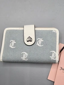 Juicy Couture Damen Geldbörse Washed Denim/Weiß Pack it Längliche Doppelfaltung Neu mit Etikett - Bild 1 von 8