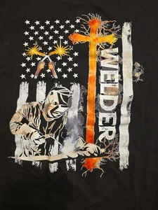 T-shirt nera uomo senza marchio taglia 2XL grafica disegno saldatore 100% cotone  - Foto 1 di 6