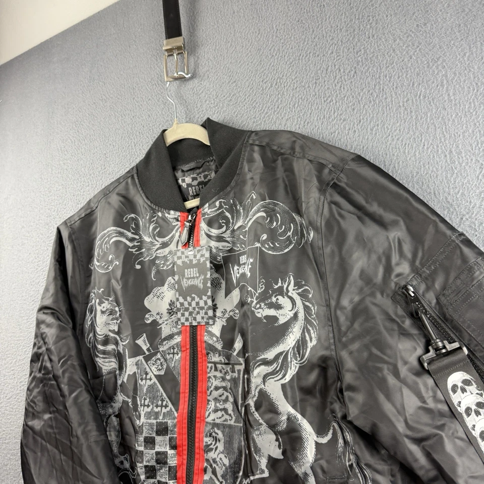 Men’s Bomber Rebel Vengeance Skull Jacket Chocolate #RN 96415 Size M