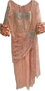 Elegant African Nigerian Ashoebi Long Designer lace dress Size 14 Wedding - Picture 1 of 12